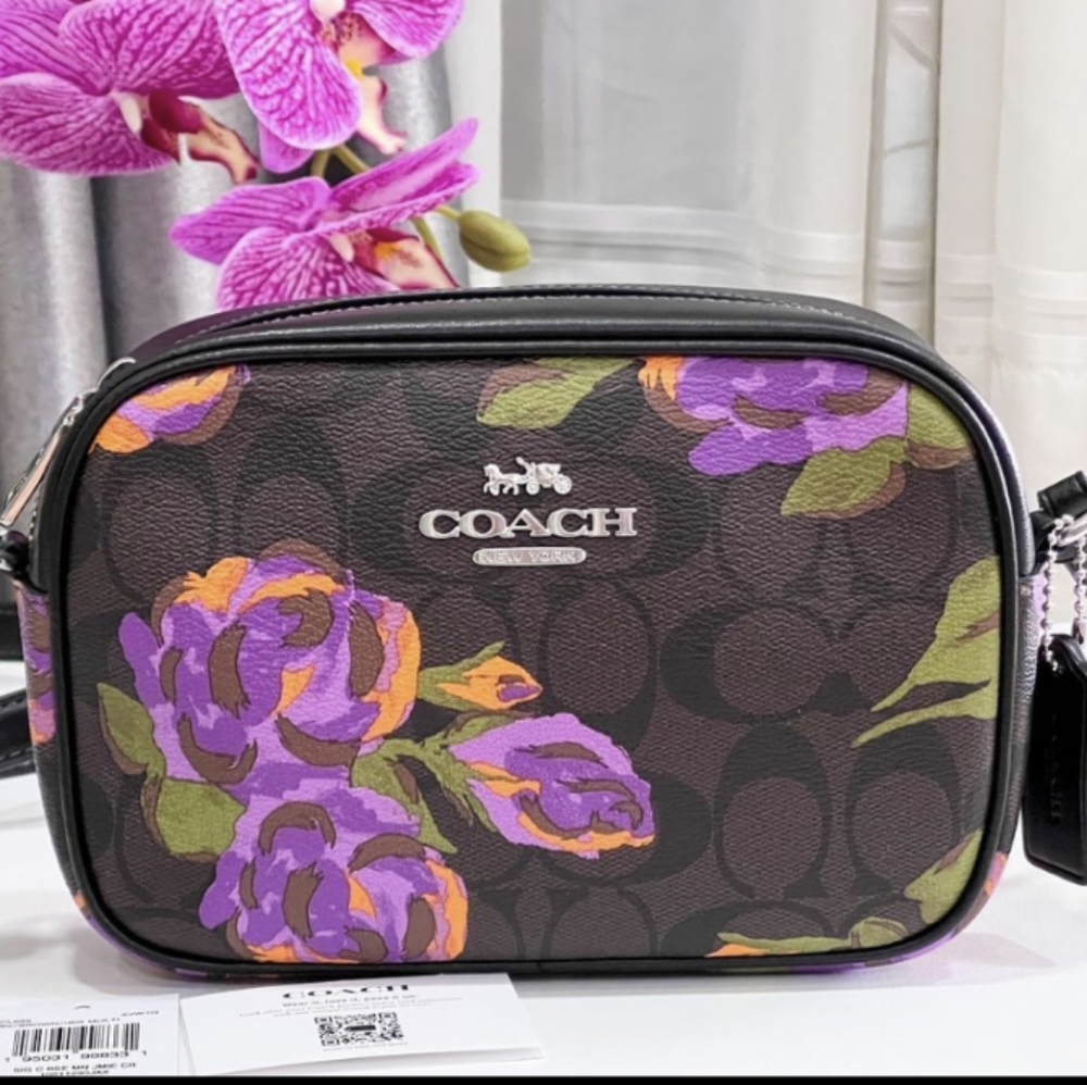 Coach Floral Signature Crossbody in Purple, Orange and Green NWT